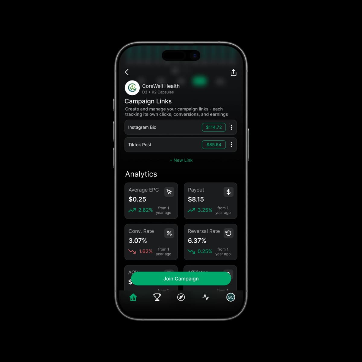 A creator discovering and joining a campaign in the Affily app
